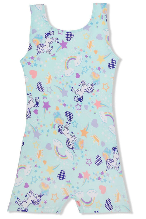 Girl Power Sport Biketard, Pastel Unicorn Forever LE103