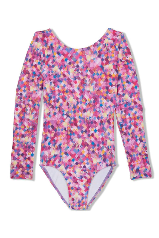 Girl Power Sport Long Sleeve Leotard, Mosaic LE101