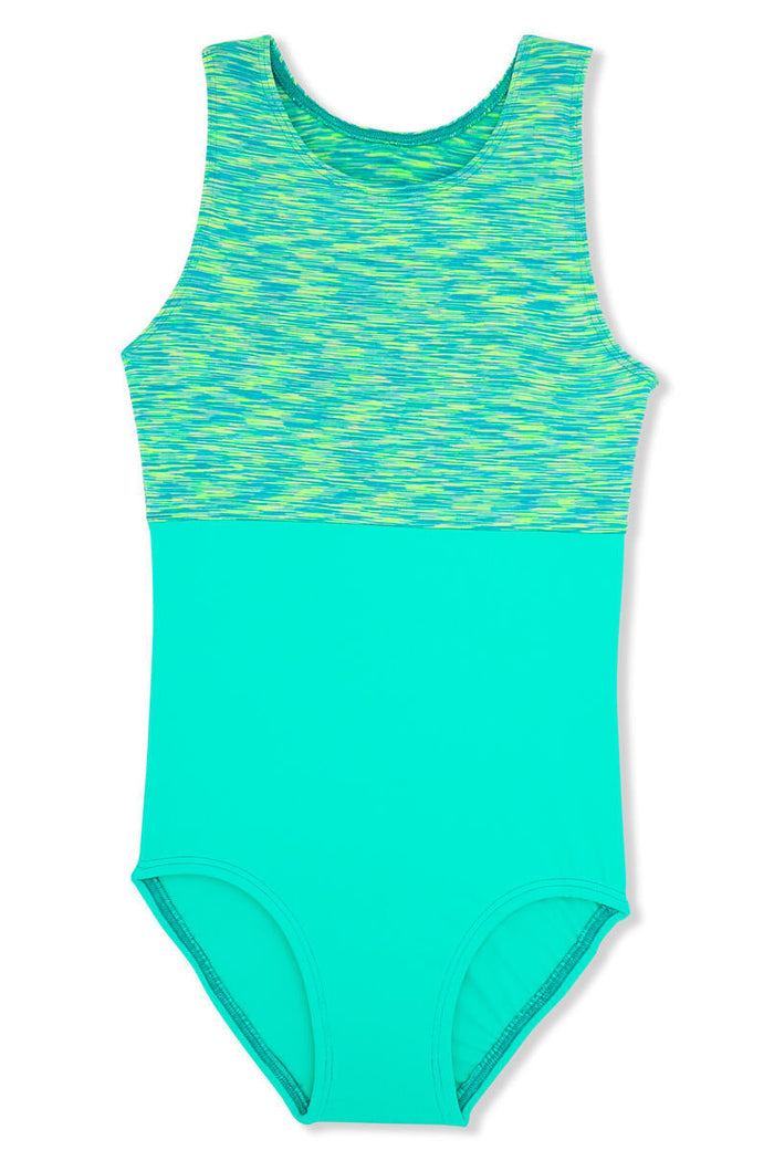 Girl Power Sport Split Tank Leotard, Lime Strata LE111