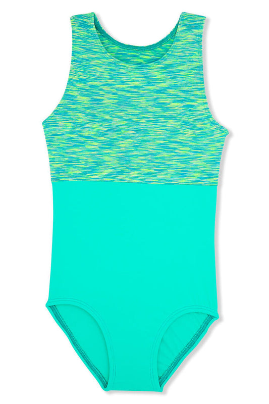 Girl Power Sport Split Tank Leotard, Lime Strata LE111