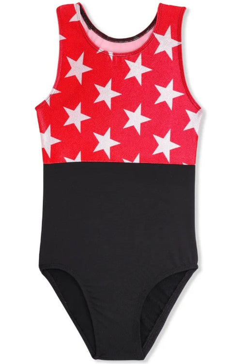 Girl Power Sport Split Tank Leotard, Red Star LE111