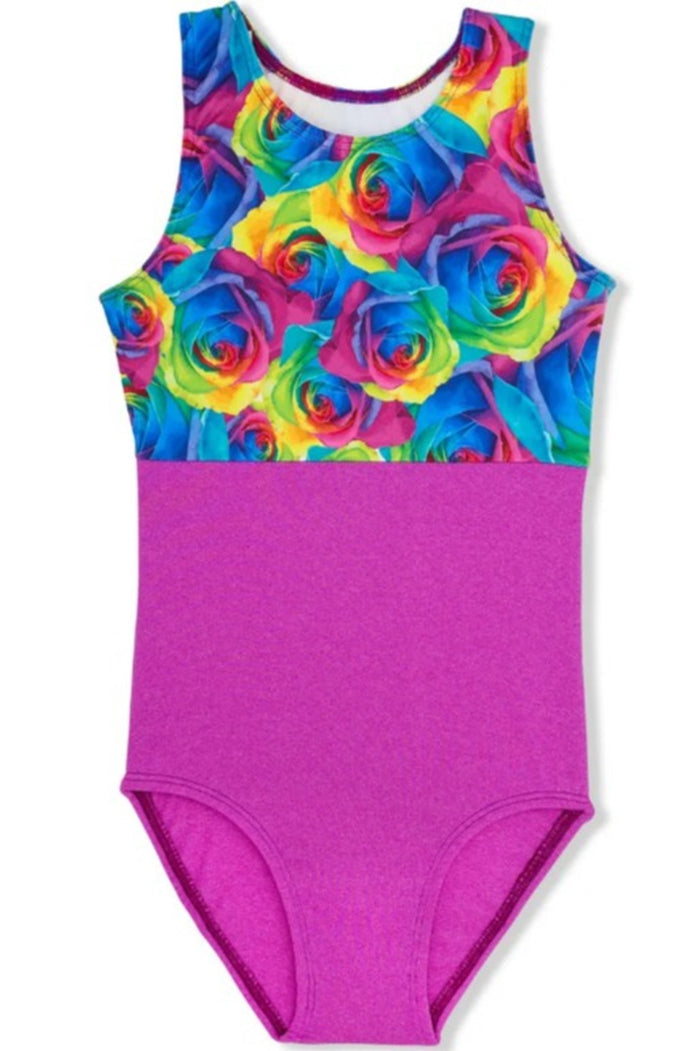 Girl Power Sport Split Tank Leotard, Roses Magenta LE111
