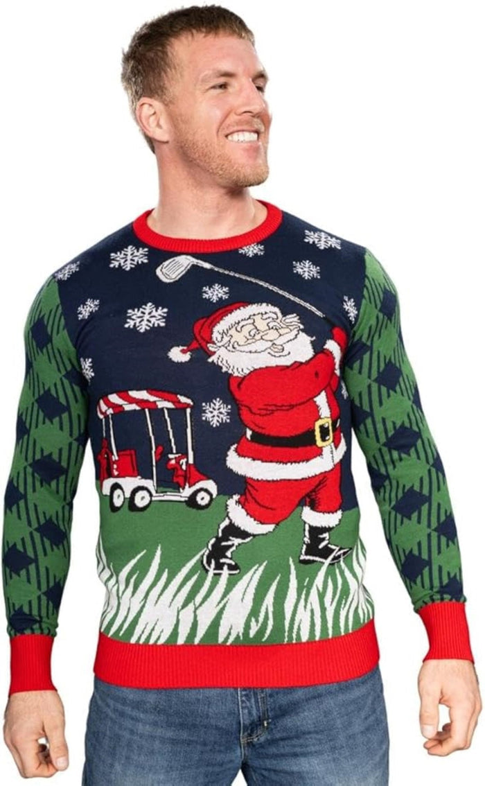 Golfing Santa Claus Adult Unisex Ugly Christmas Sweater - TVStoreOnline