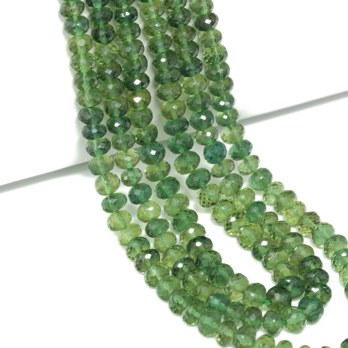 Green Apatite 4mm – 5mm Hand Faceted Rondelles Bead Strand