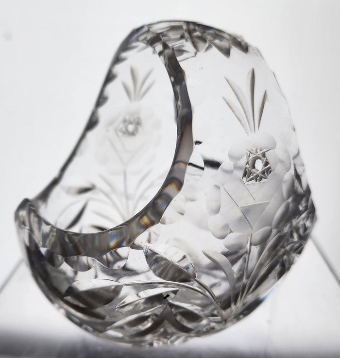 Hand cut glass small basket