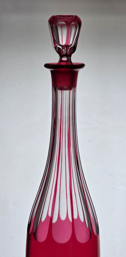Hand Cut to clear cranberry decanter PA21