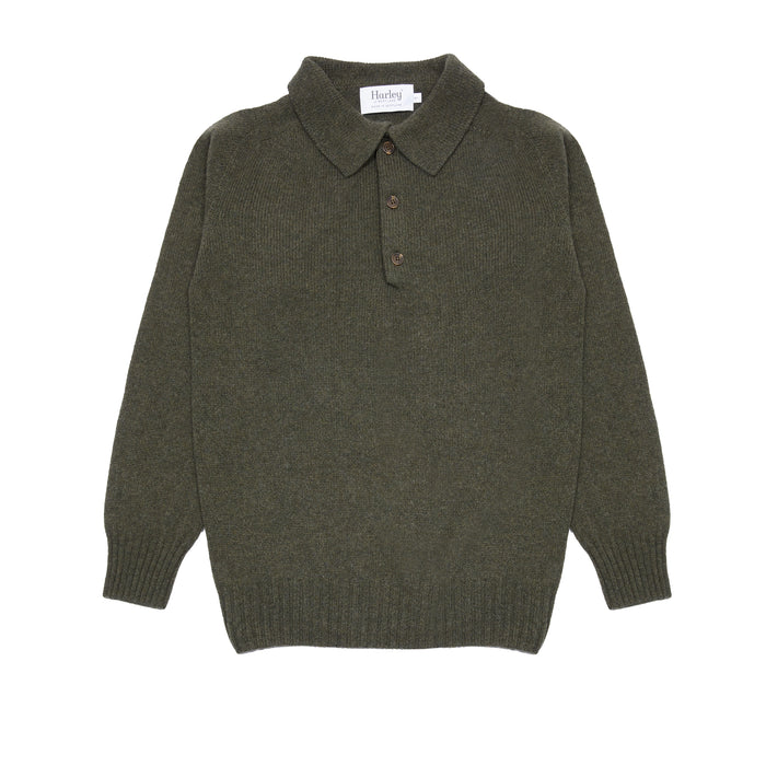 Harley Lambswool Knit Polo Jumper in Loden