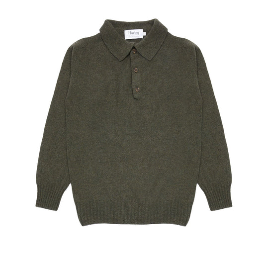 Harley Lambswool Knit Polo Jumper in Loden