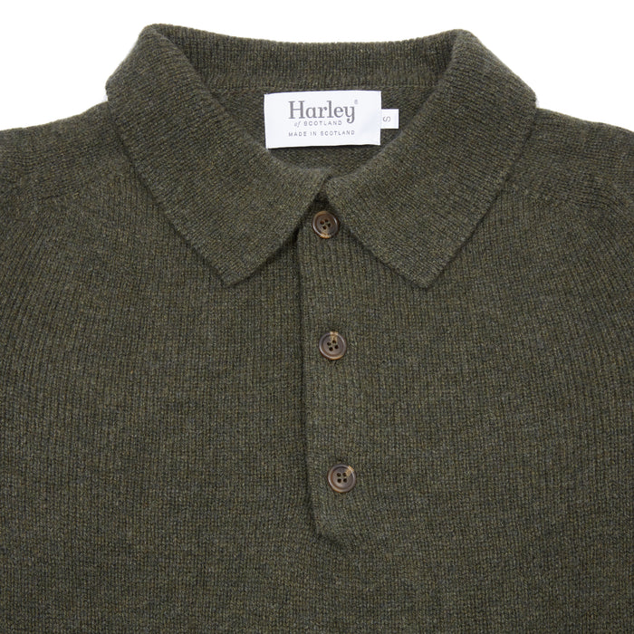 Harley Lambswool Knit Polo Jumper in Loden