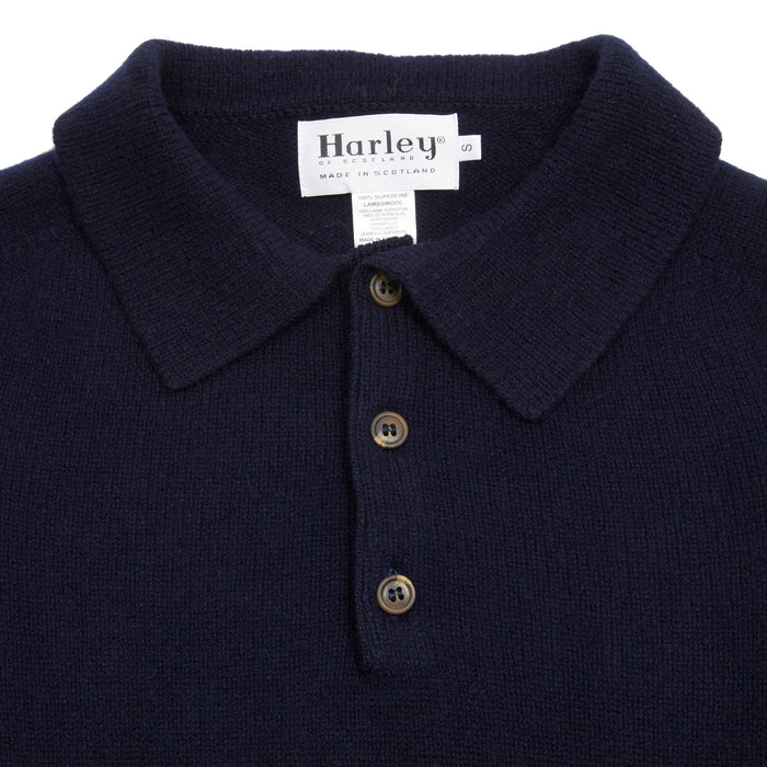 Harley Lambswool Knit Polo Jumper in Nero Navy 3
