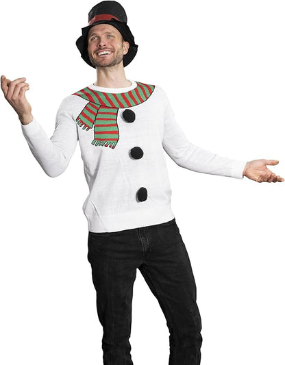 I Am the Snowman Knitted Unisex Ugly Christmas Sweater Top Hat Costume Set - TVStoreOnline