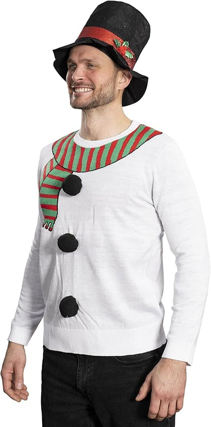 I Am the Snowman Knitted Unisex Ugly Christmas Sweater Top Hat Costume Set - TVStoreOnline