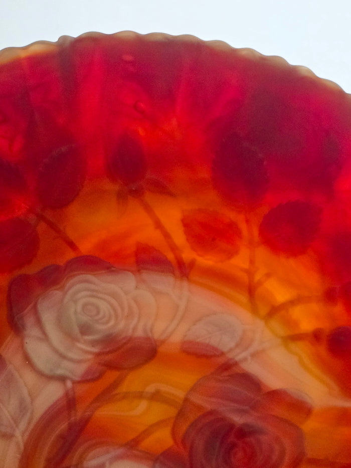 Imperial slag Glass rose satin crimped bowl
