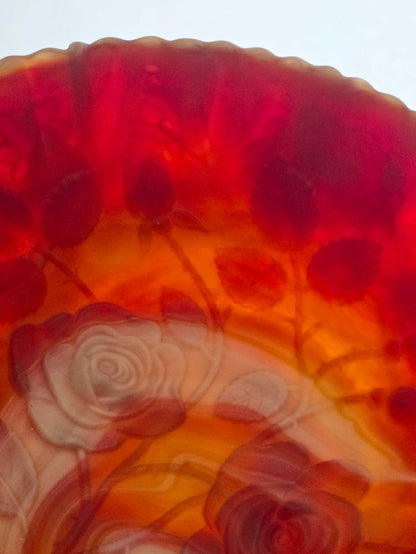 Imperial slag Glass rose satin crimped bowl