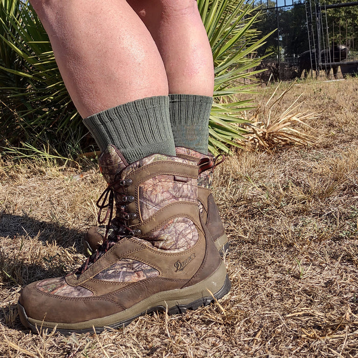 Kenai sock, model wearing a 8" tall Danner boot