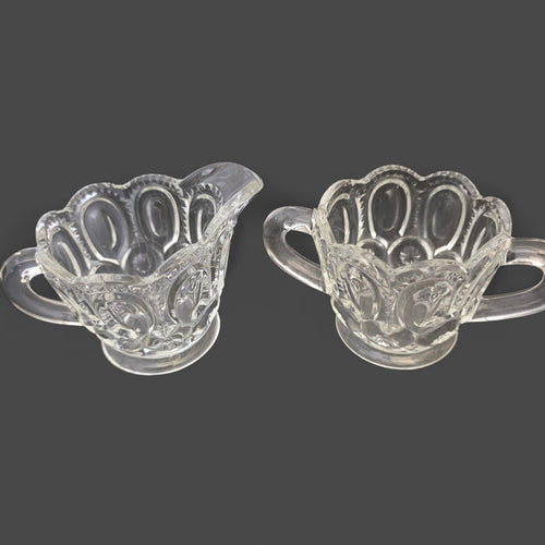 L E Smith moon and star clear Glass sugar and creamer