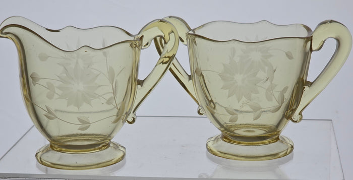 Lancaster Glass Co. Yellow Jubilee sugar and creamer set