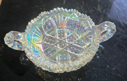 L.E. Smith Iridescent Glass 2 handled dish