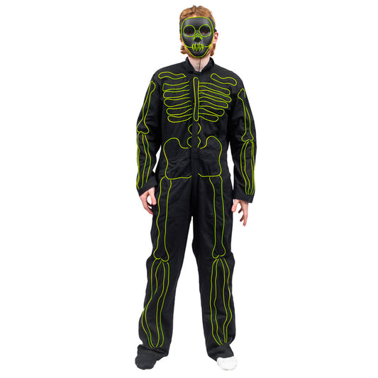 LED Light up Skeleton Costume & Mask with three modes Halloween Costume Cosplay