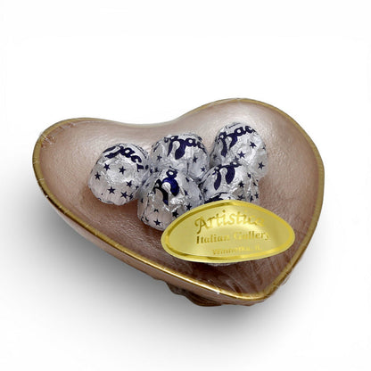 LOVE.ly: Baroque Glass Pink/Gold Heart Trinket bowl with 6 Baci Perugina