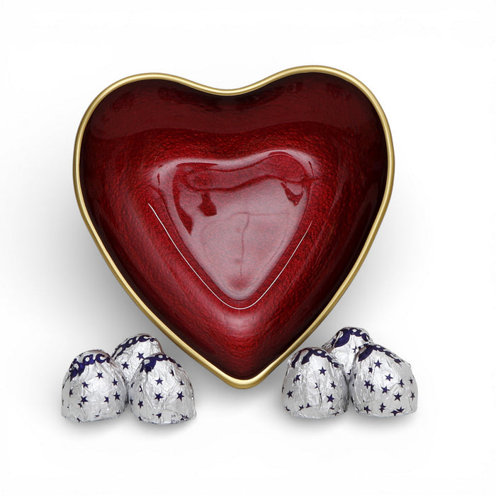 LOVE.ly: Baroque Glass Red/Gold Heart Trinket bowl with 6 Baci Perugina