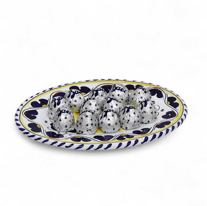 LOVE.ly: Deruta Small Oval Plate with 12 Baci Perugina or 20 Rossana Candies  - ORVIETO BLUE ROOSTER design