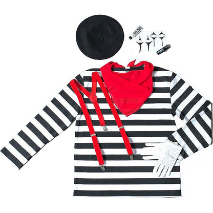 Men's Mime Costume Set with Makeup Kit