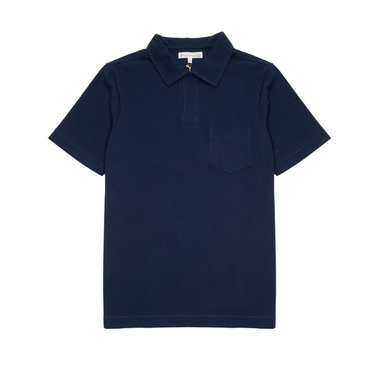 Merz b Schwanen Relaxed Fit Pikée Short Sleeve Polo Shirt in Ink Blue