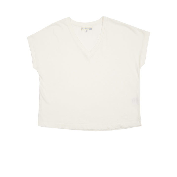 Merz b Schwanen Women's Cotton/Linen V-neck T-shirt in White