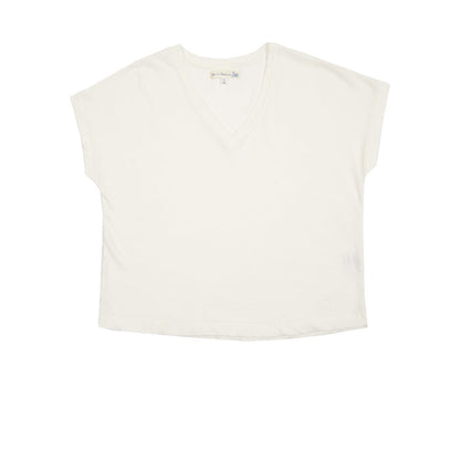 Merz b Schwanen Women's Cotton/Linen V-neck T-shirt in White