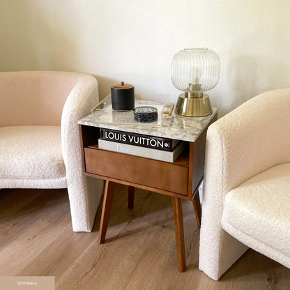 Mid-Century Faux Marble Nightstand with Drawer - Nathan James