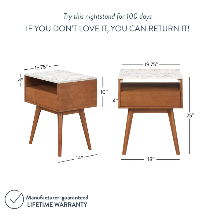 Mid-Century Faux Marble Nightstand with Drawer - Nathan James