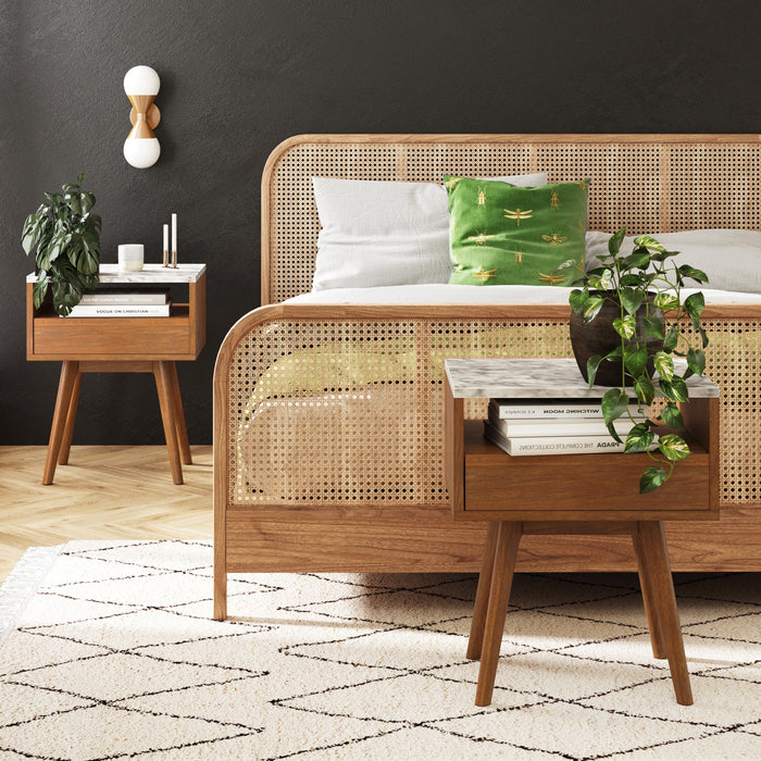 Mid-Century Faux Marble Nightstand with Drawer - Nathan James