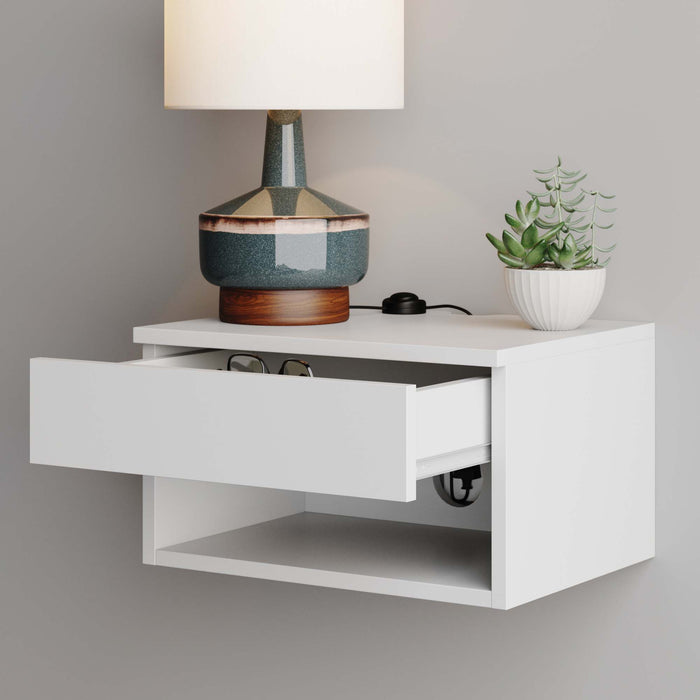 Mid-Century Floating Drawer Nightstand White - Nathan James