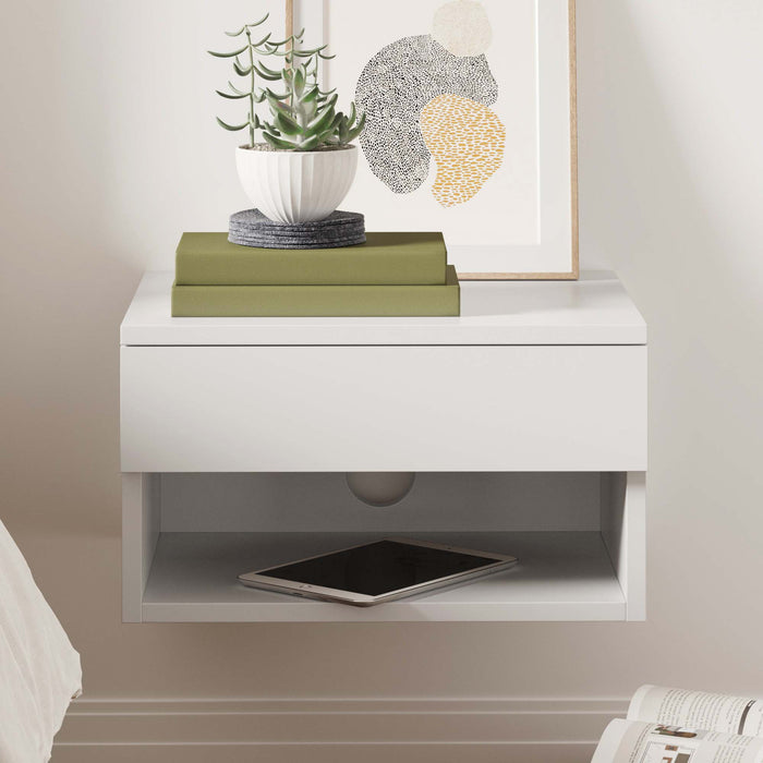 Mid-Century Floating Drawer Nightstand White - Nathan James