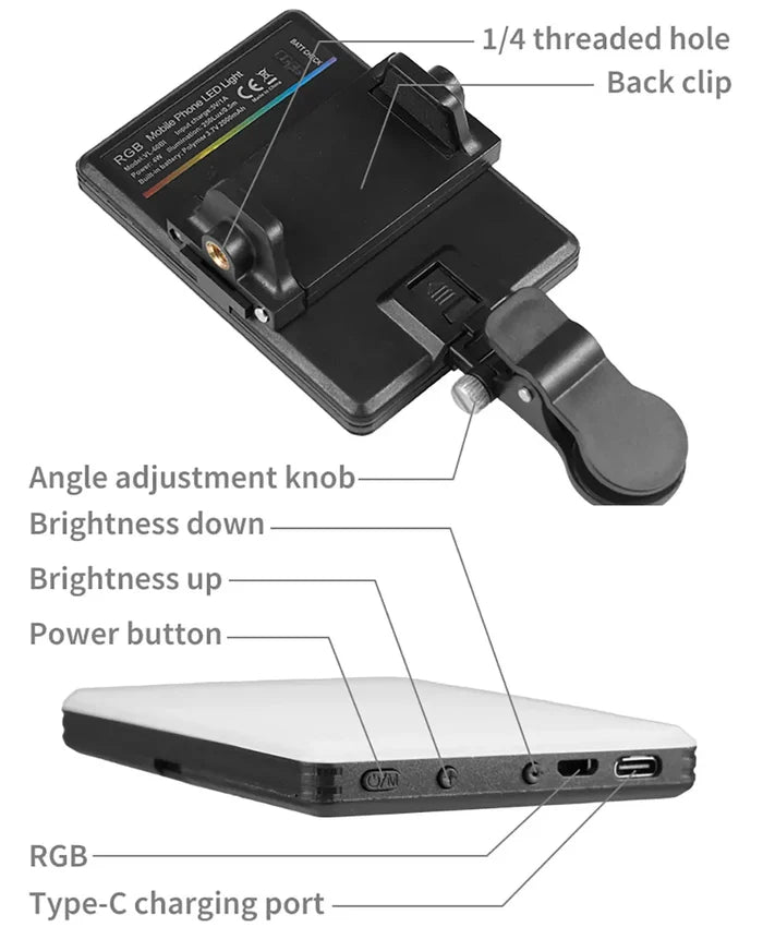Mini RGB LED Fill Light Clip – Compact Lighting for Vlogs, Selfies & Videos