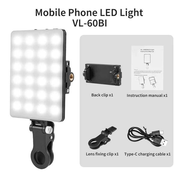 Mini RGB LED Fill Light Clip – Compact Lighting for Vlogs, Selfies & Videos