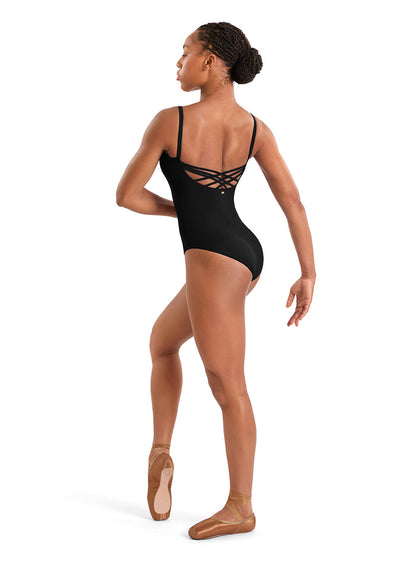 Mirella Floral Embroidery Camisole Leotard, Black M70008LM