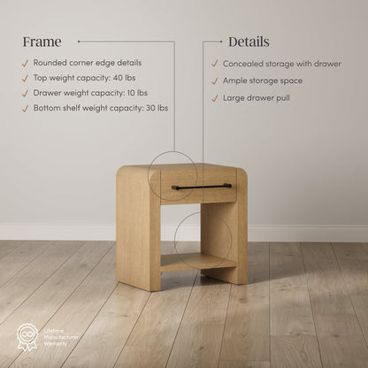 Modern 1-Drawer Nightstand with Metal Handle Light Brown - Nathan James