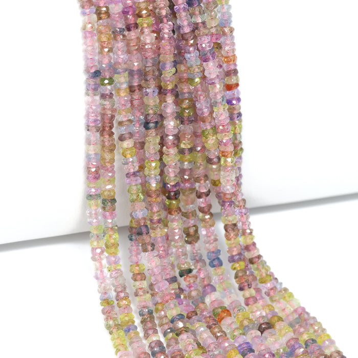 Multi Sapphire 2.5mm – 3.5mm Hand Faceted Rondelles Bead Strand