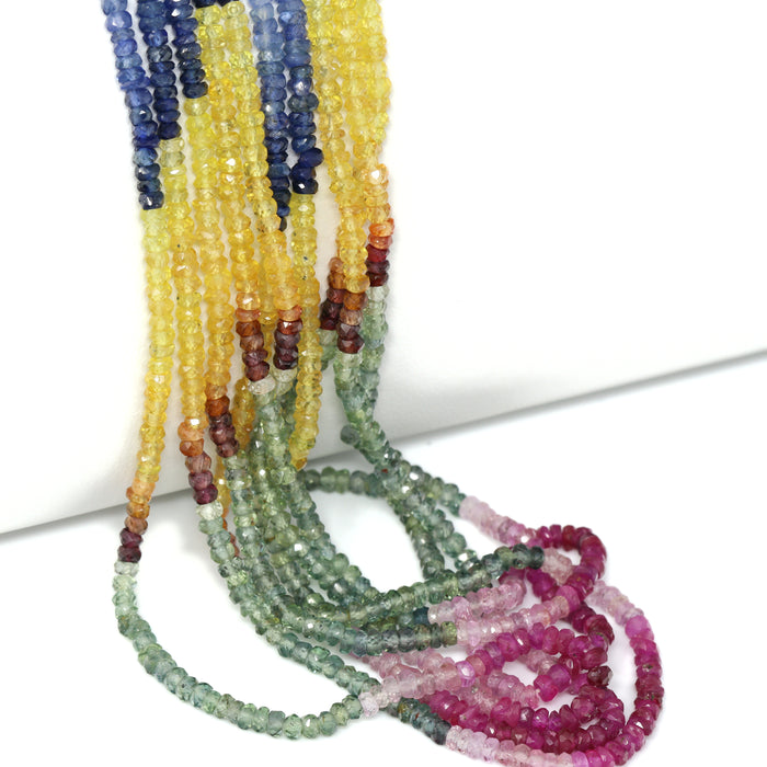 Multi Sapphire 2.5mm Hand Faceted Rondelles Bead Strand