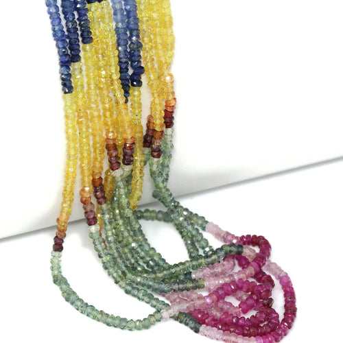 Multi Sapphire 2.5mm Hand Faceted Rondelles Bead Strand