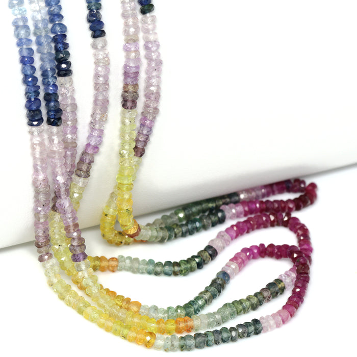 Multi Sapphire 3.5mm Hand Faceted Rondelles Bead Strand