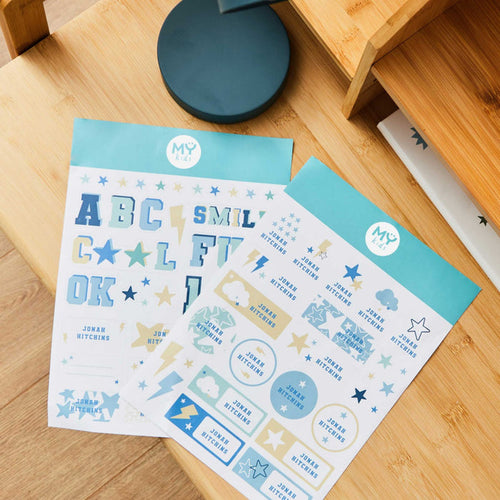 My Kids Personalised Blue Varsity Sticker Sheets