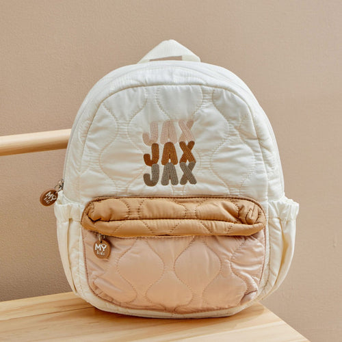 My Kids Personalised Bubble Gradient Name Quilted Medium Backpack in Ecru