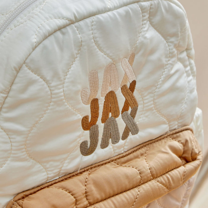 My Kids Personalised Bubble Gradient Name Quilted Medium Backpack in Ecru