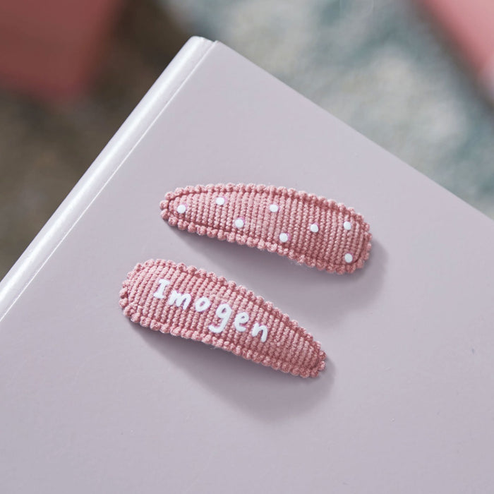 My Kids Personalised Name Set of 2 Pink Fabric Hair Clips