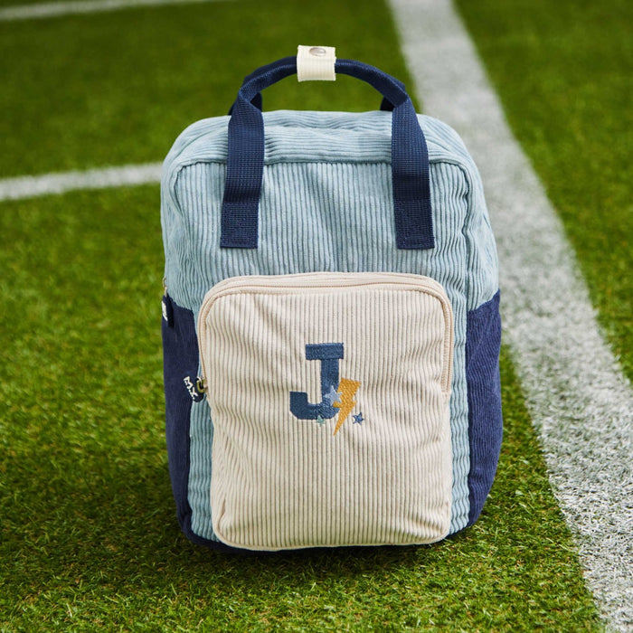 My Kids Personalised Sage Initial Cord Backpack with Grab Handle