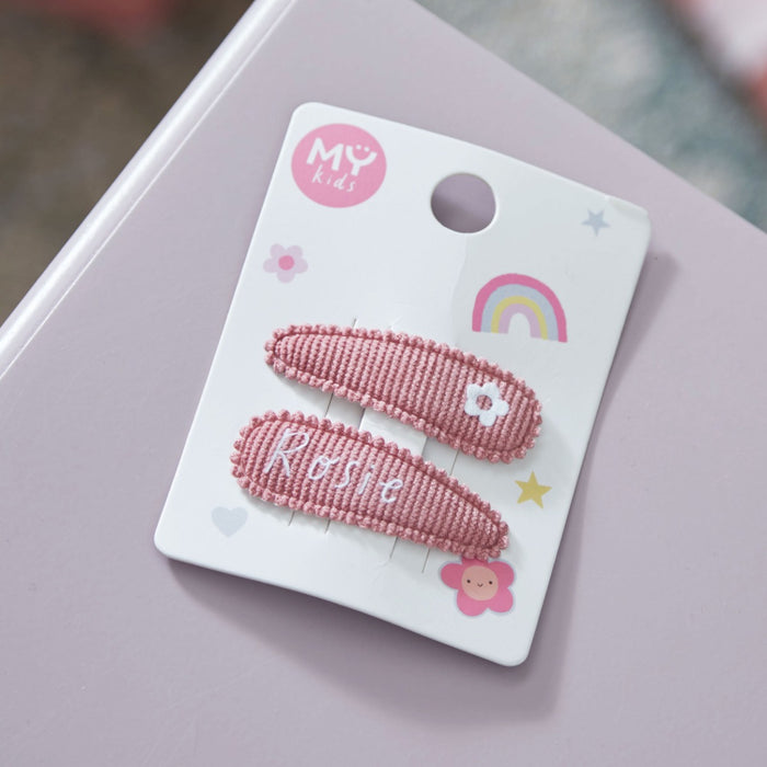 My Kids Personalised Set of 2 Pink Flower Fabric Hair Clips