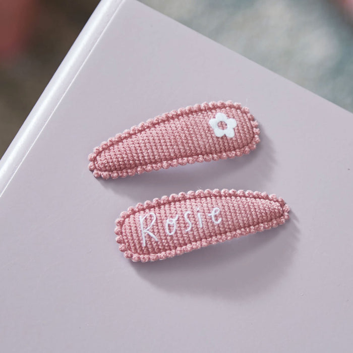 My Kids Personalised Set of 2 Pink Flower Fabric Hair Clips